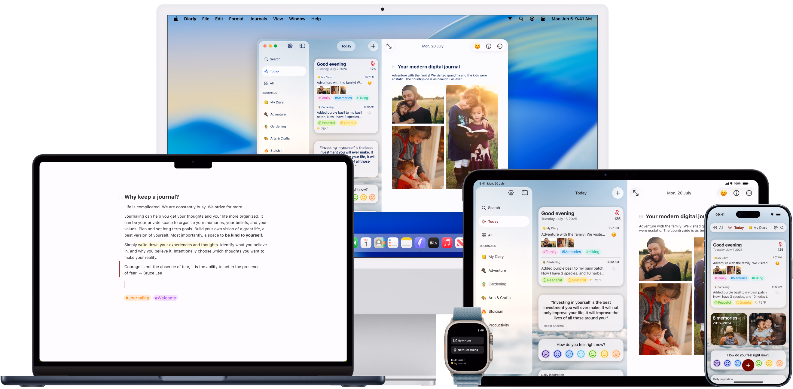 Diarly journal app on Mac, iPad, iPhone and Apple Watch