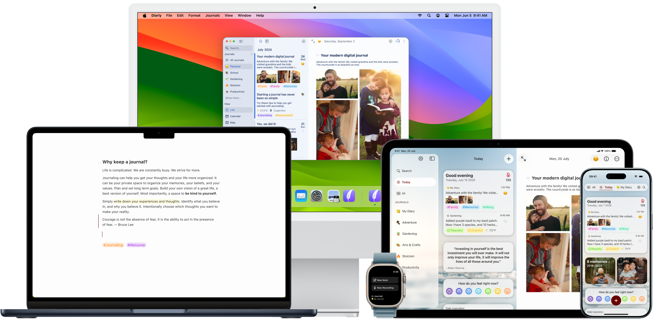 Diarly on Mac, iPad, and iPhone