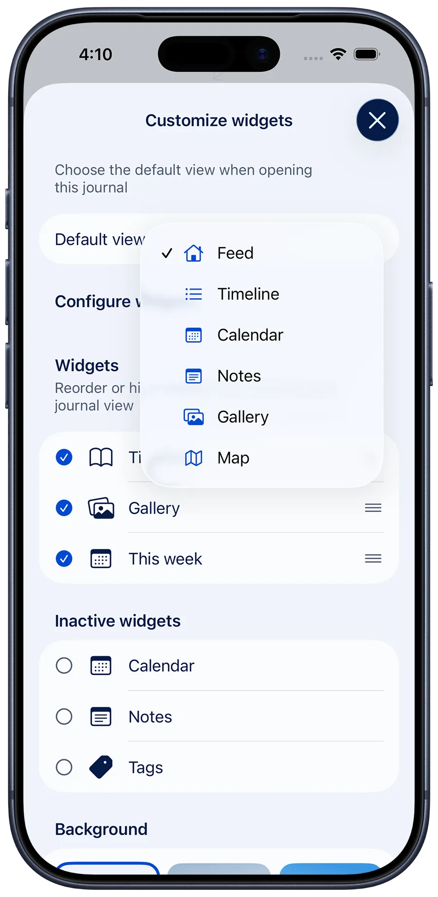 Customize journal view