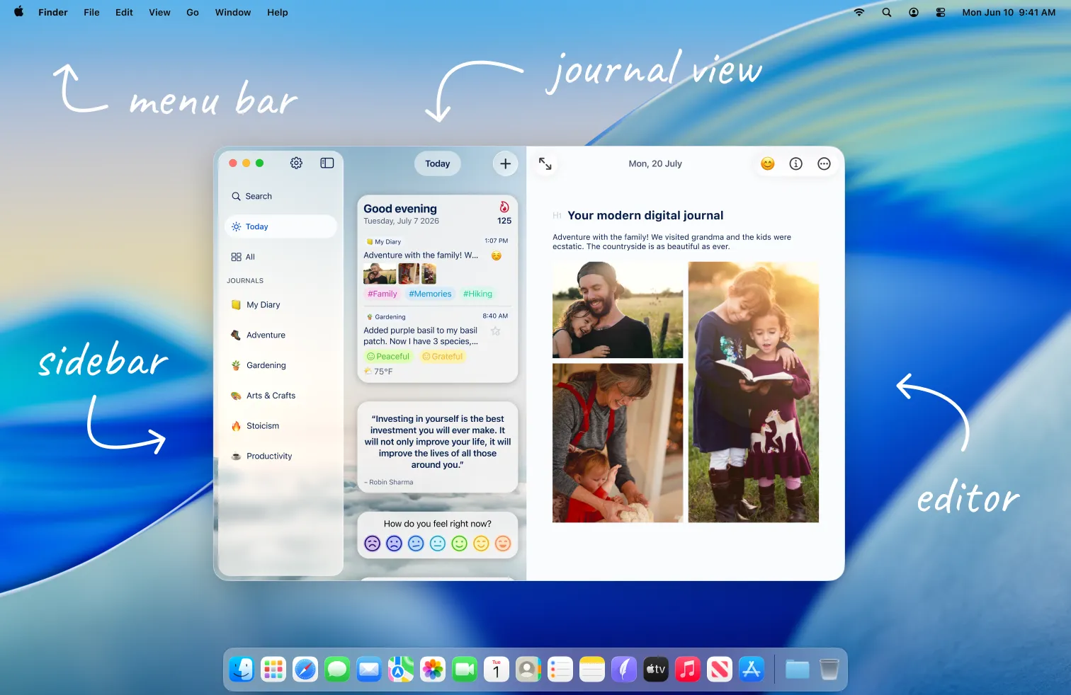 Diarly interface on Mac