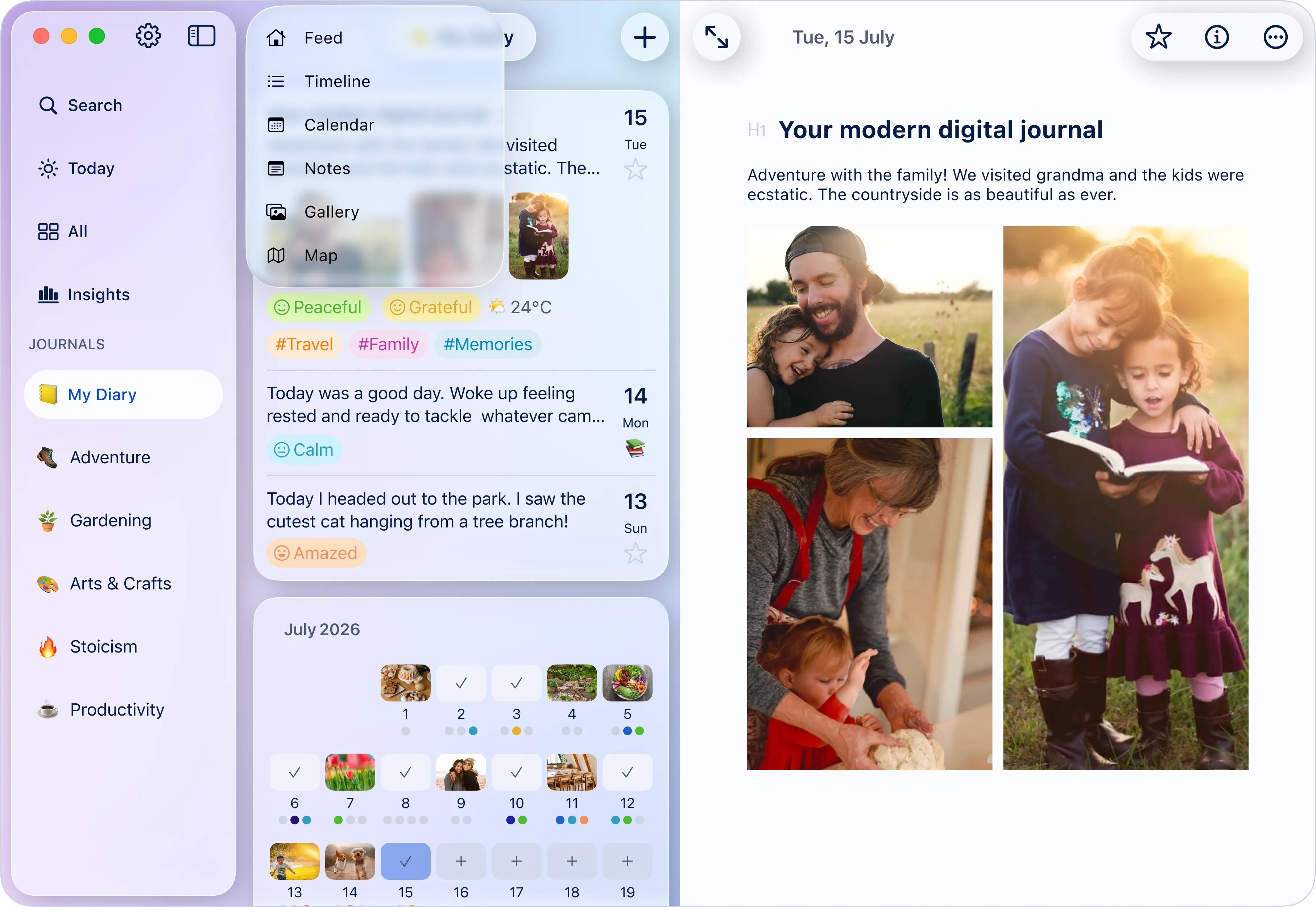 Diarly Journal View Picker on Mac