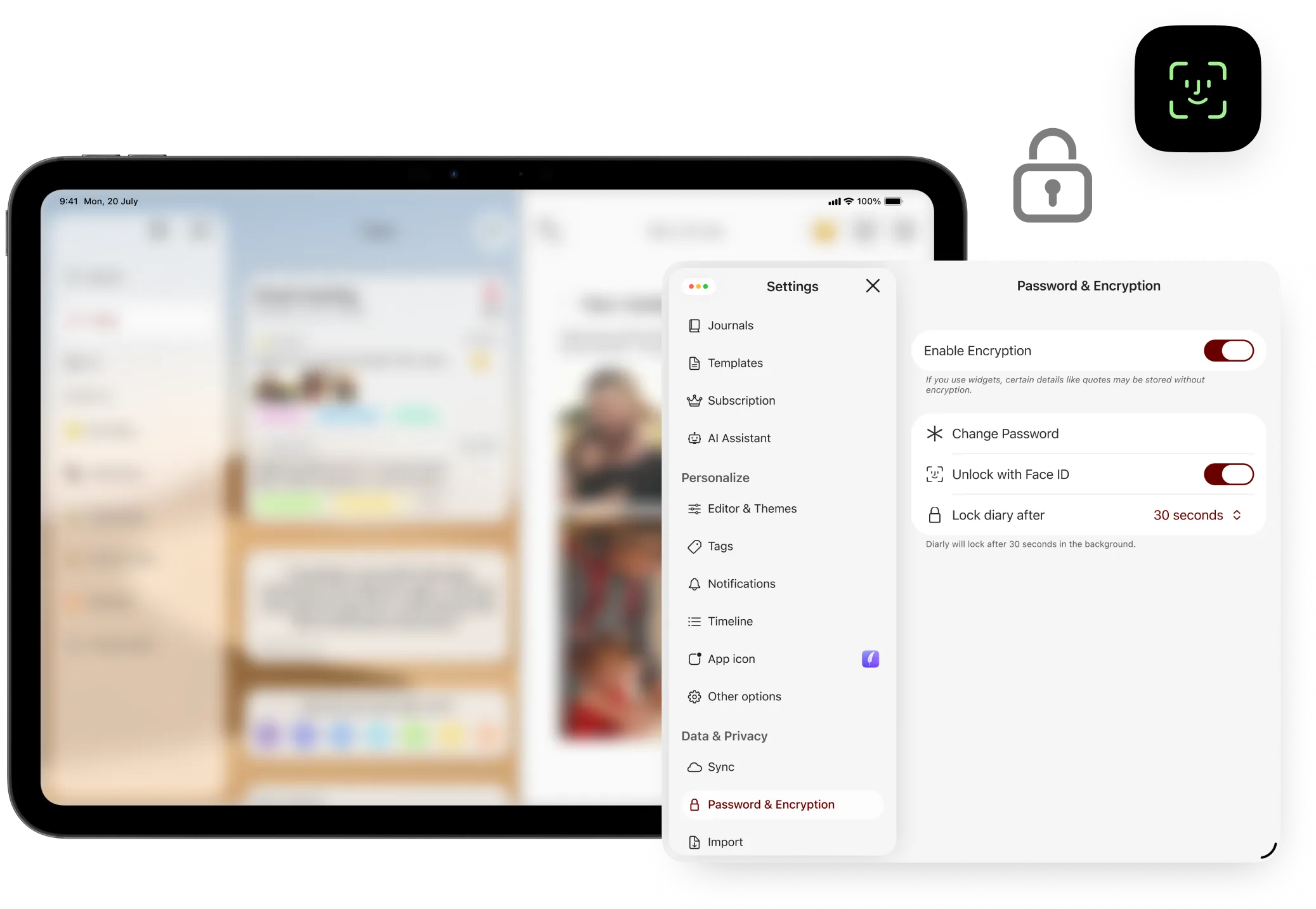 Diarly’s in-app security