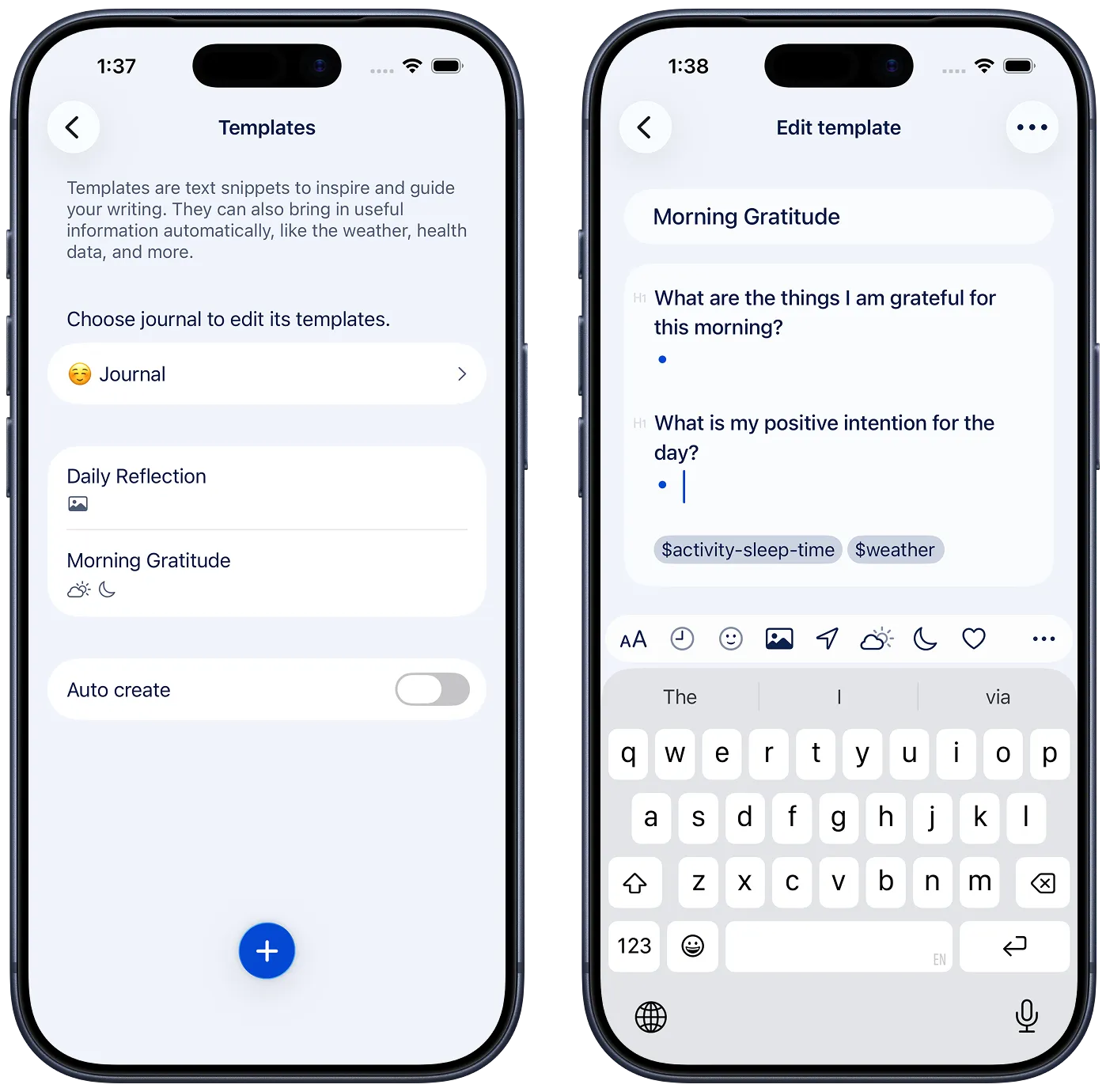 Diarly Settings Writing template