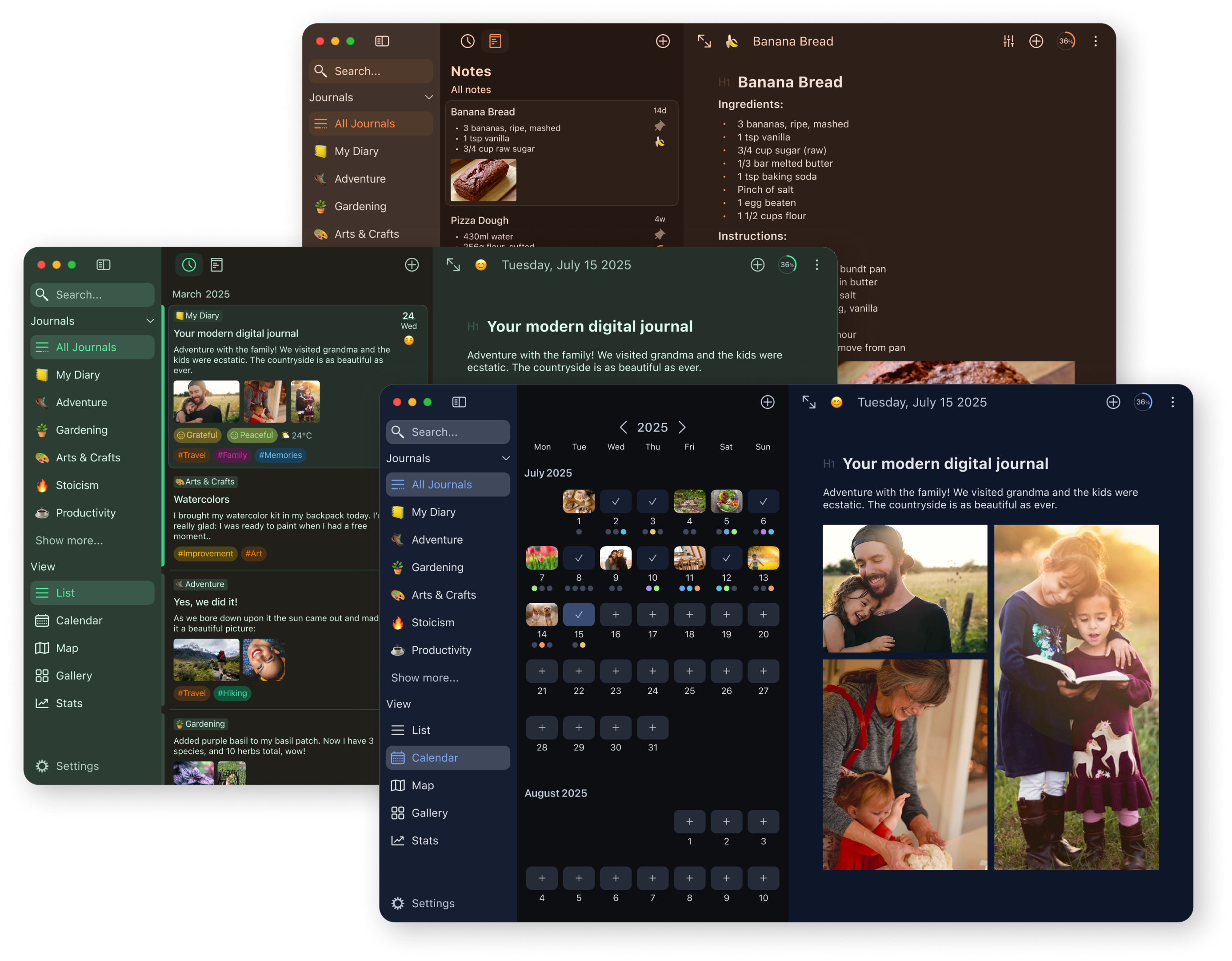 Diarly on Mac, iPad, and iPhone