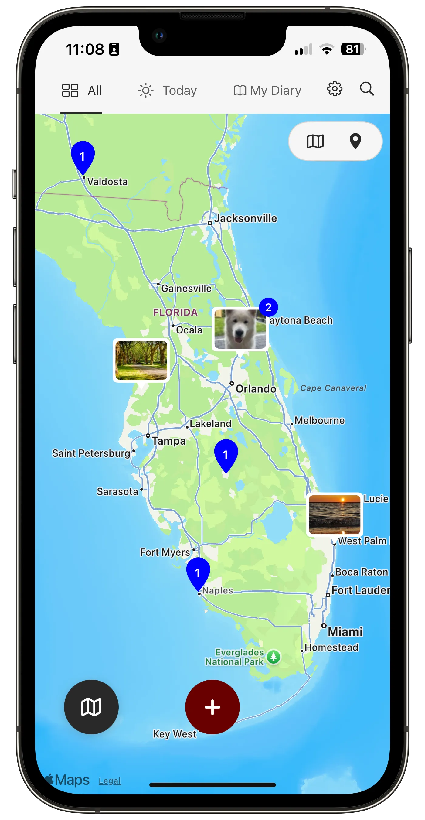 Diarly Map view