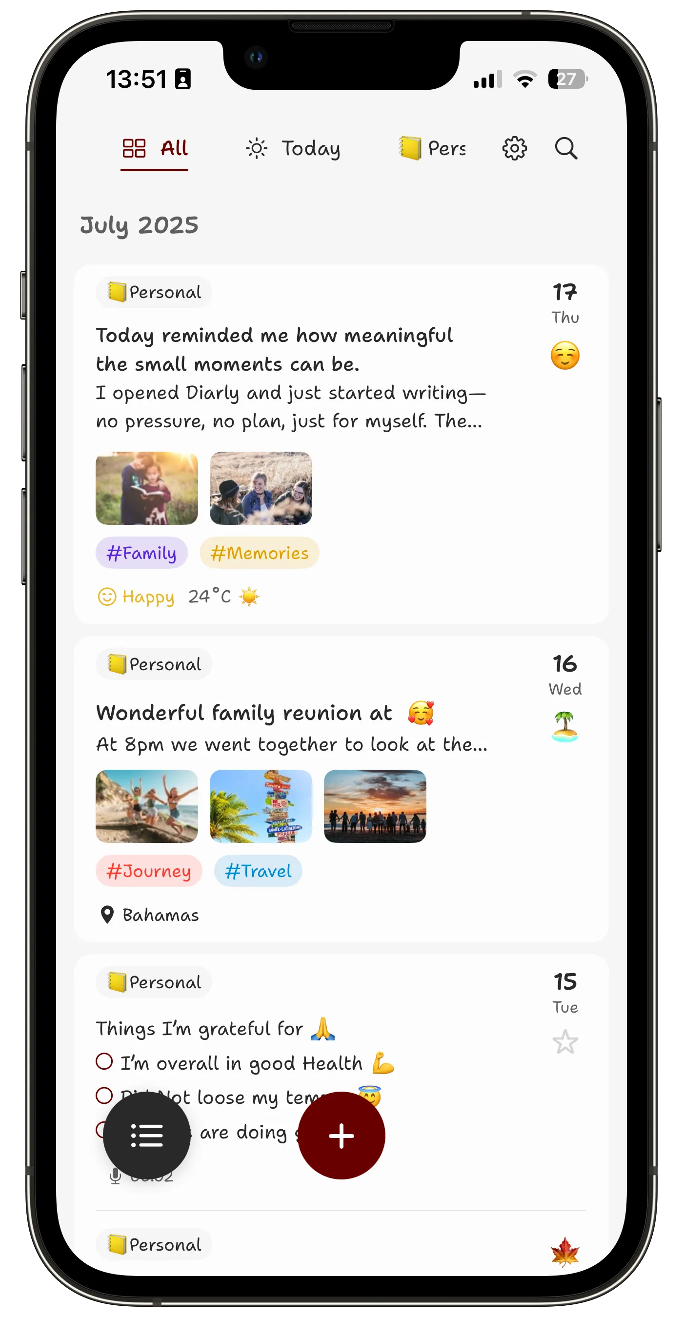 Timeline and Notes view