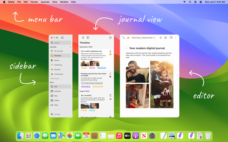 Diarly interface on Mac