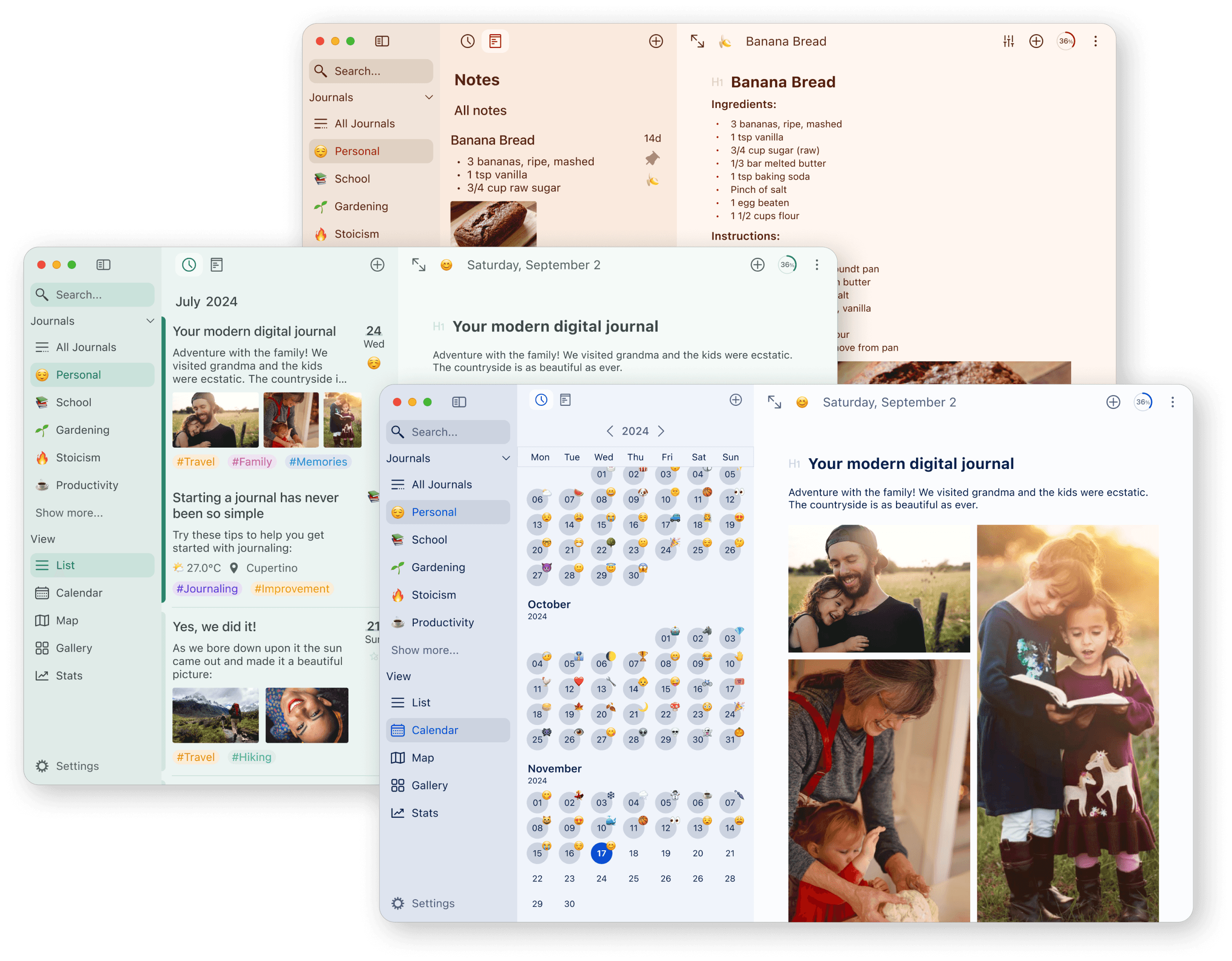 Diarly on Mac, iPad, and iPhone